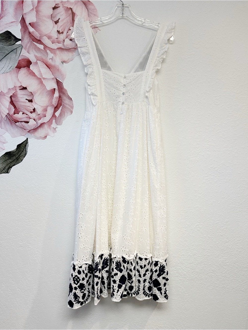 Allison New York Anthropologie white Eyelet Navy Embroidered Midi Dress XSmall - Picture 9 of 14